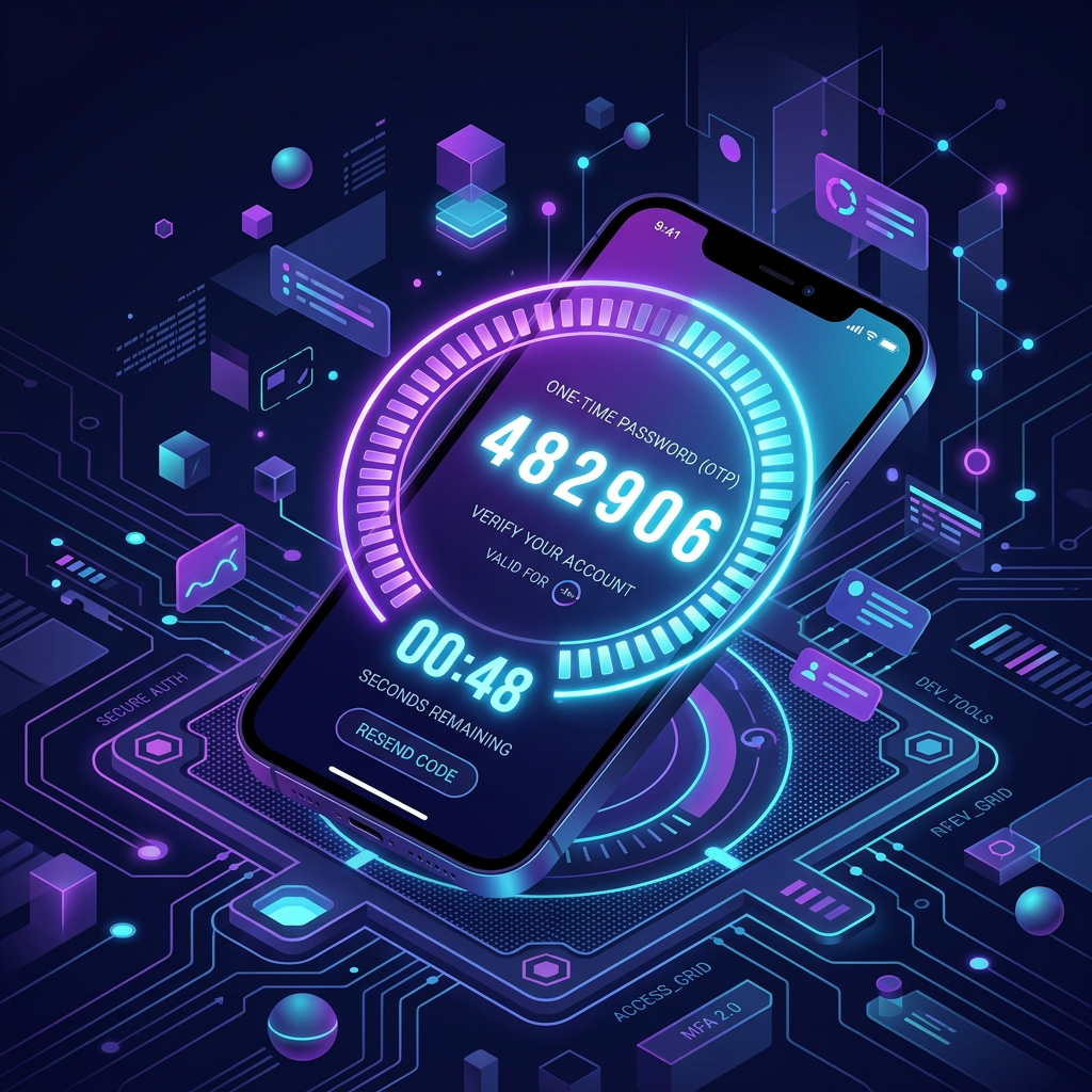 Mobile phone displaying a six-digit one-time password with a countdown timer ring